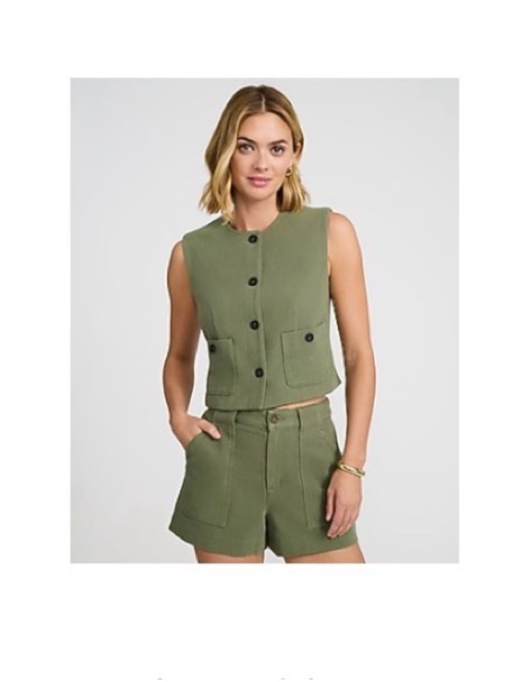 Olive High-Waist Tailored Women’s Shorts and Vest